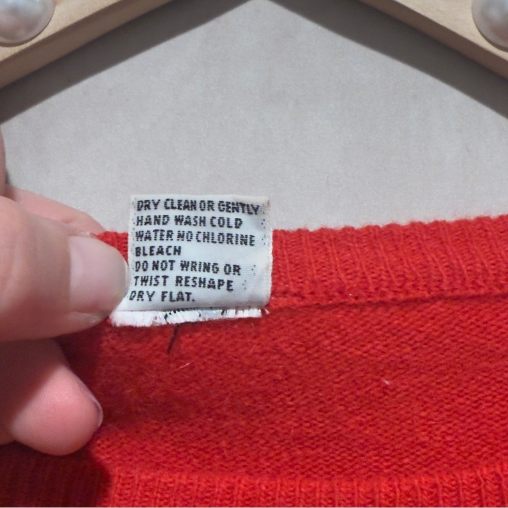 Vintage Red Lambswool Angora Beaded Sweater, S/M, Luxury Floral Embellished Knit - Picture 9 of 12